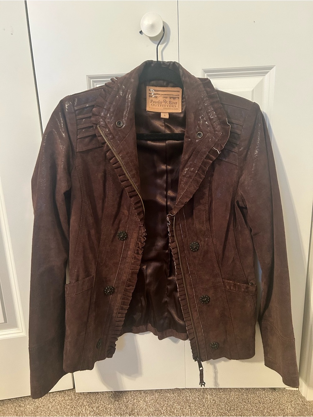 🤎 Genuine Leather Western Romance Jacket | Ruffle Trim Ranch Chic - Picture 2 of 6